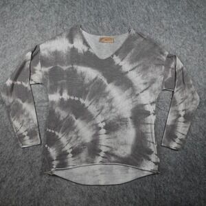 Free For Humanity Top Women Large Gray Tie Dye V Neck‎ Silver Trim Made In Italy